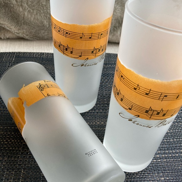 HP🌟Vintage 4 MCM Brahms Darlington Design Highball Frosted Glasses Music Notes - Picture 3 of 7